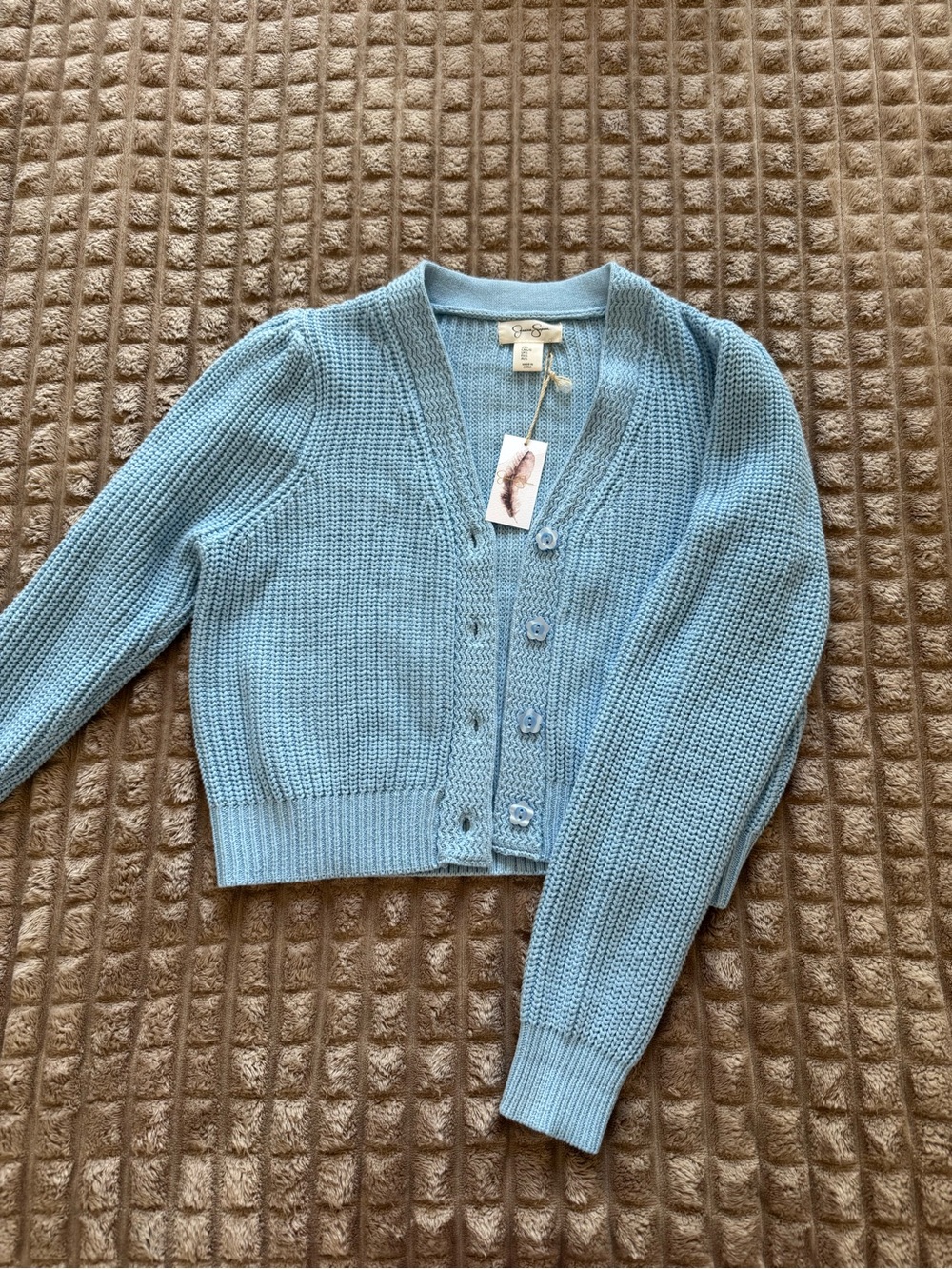 Jessica Simpson Light Blue V-Neck Buttoned Cropped Cardigan